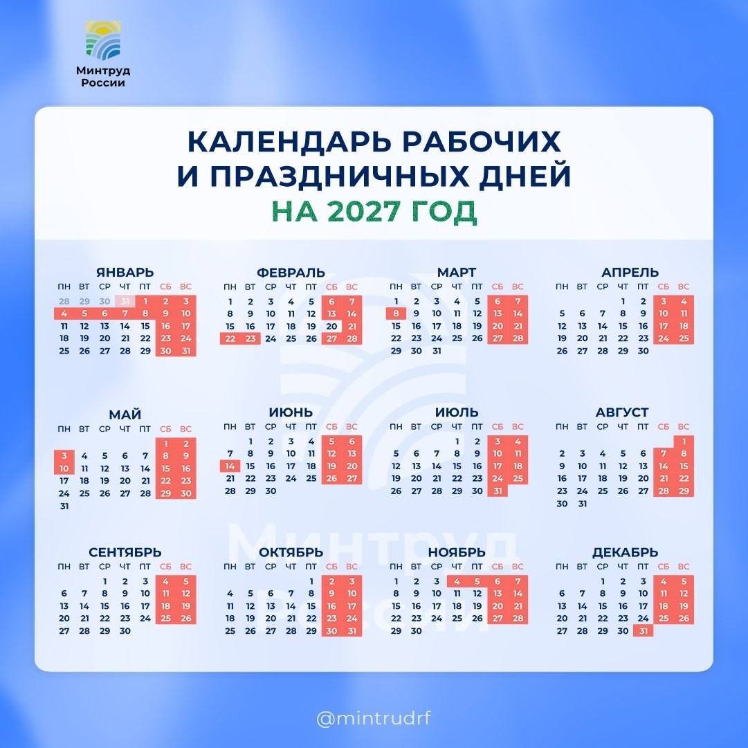 Россиян ждут 7 сокращенных рабочих недель в 2027 году