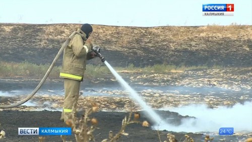 В восточной промзоне Элисты уже неделю горит степь