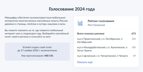 17 ноября завершается голосование за подключение малонаселенных пунктов страны к Интернету.