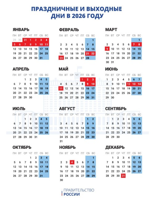 Новогодние каникулы в 2026 году продлятся 12 дней.