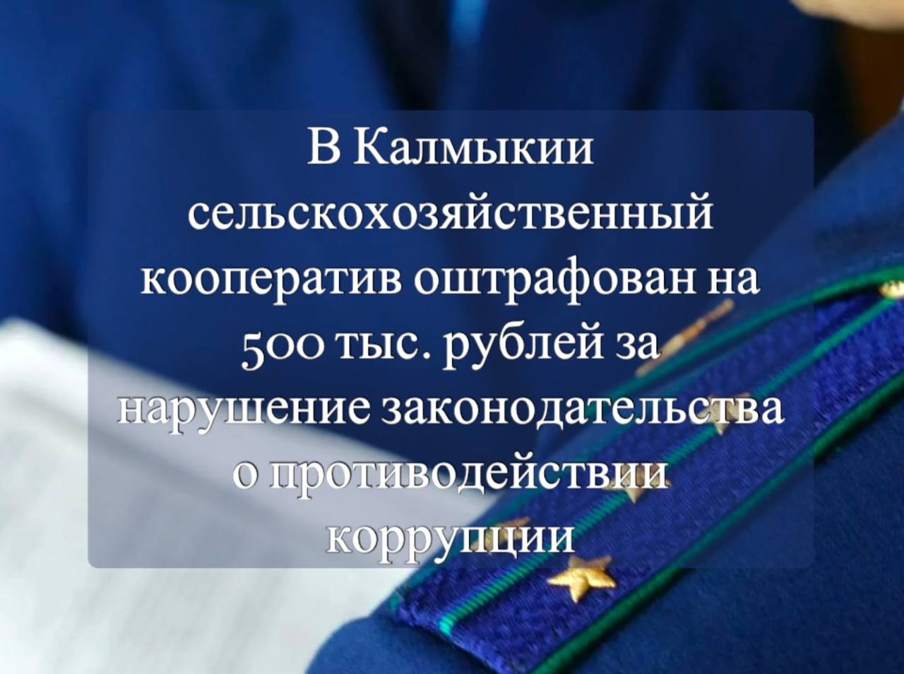 В Калмыкии сельскохозяйственный кооператив оштрафован на 500 тыс. рублей за нарушение законодательства о противодействии коррупции.